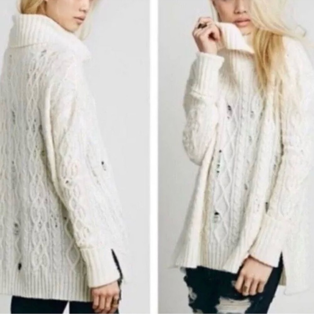 FREE PEOPLE Complex Cable distressed sweater